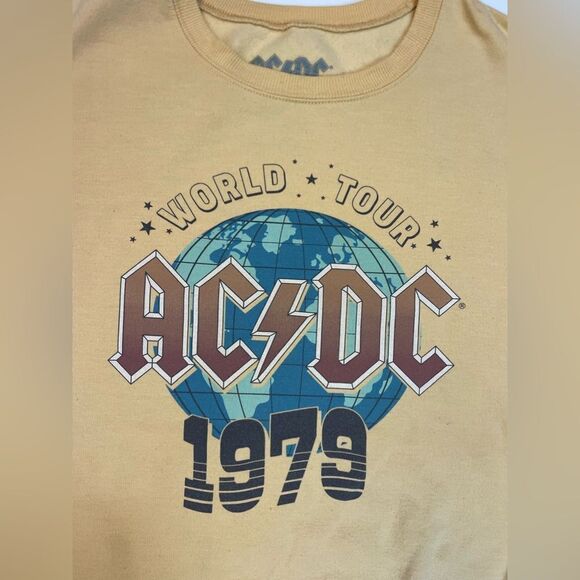 ACDC World Tour 1979 Retro Graphic Lightweight Sweatshirt Women Medium Yellow - Picture 2 of 6